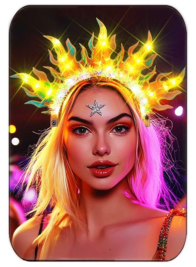 جييرتس طوق رأس مضيء على شكل لهب من جي إيرتس، تاج مضيء بتقنية ليد، إكسسوارات شعر متوهجة لأزياء الهالوين للنساء - Image 1